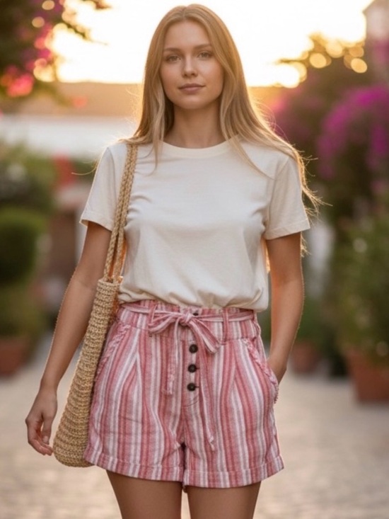 Free People Pants - Free People Red and White Striped High Waist Shorts